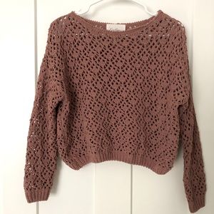 Jessica Simpson Boho Crochet Knit Sweater, Blush/Nutmeg, Woman’s X-Small